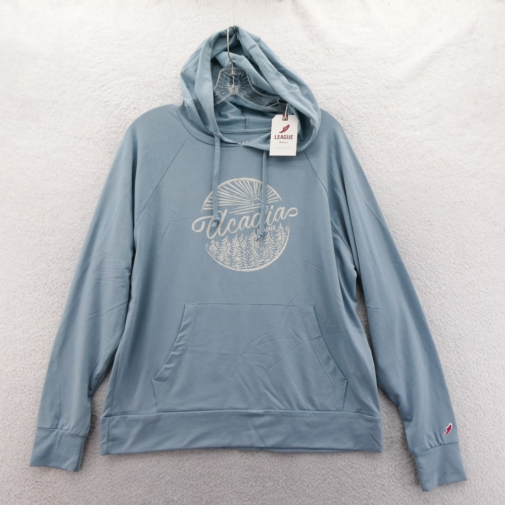 League Hoodie Women Medium Acadia Maine Blue Graphic Pullover Poly Rayon Spandex